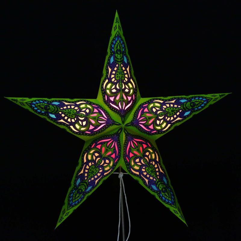 SUMITA grün/Glitter  - Faltbarer Leuchtstern, Weihnachtsstern aus Papier mit 5 Zacken, 60 cm